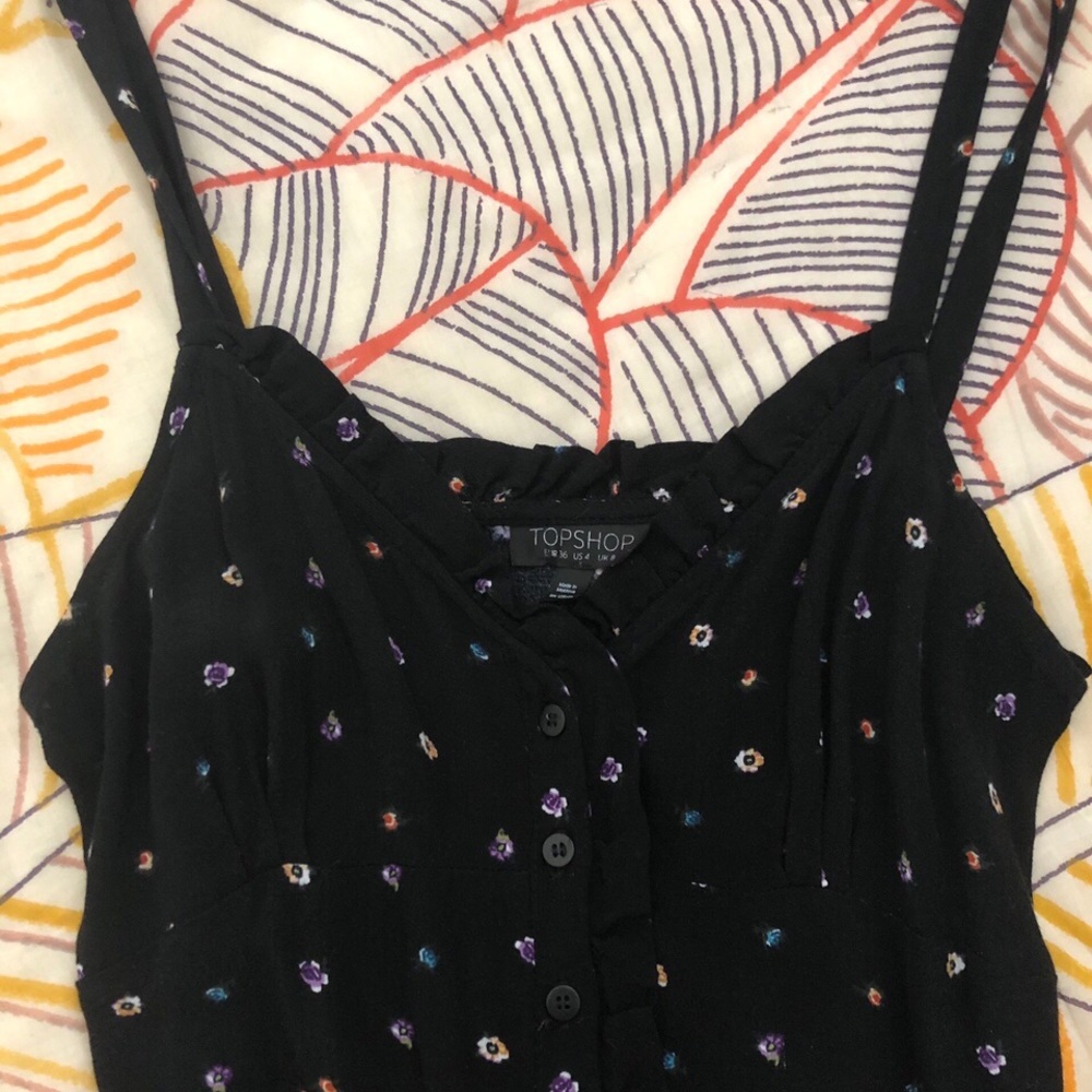 Topshop Black Floral Midi Dress